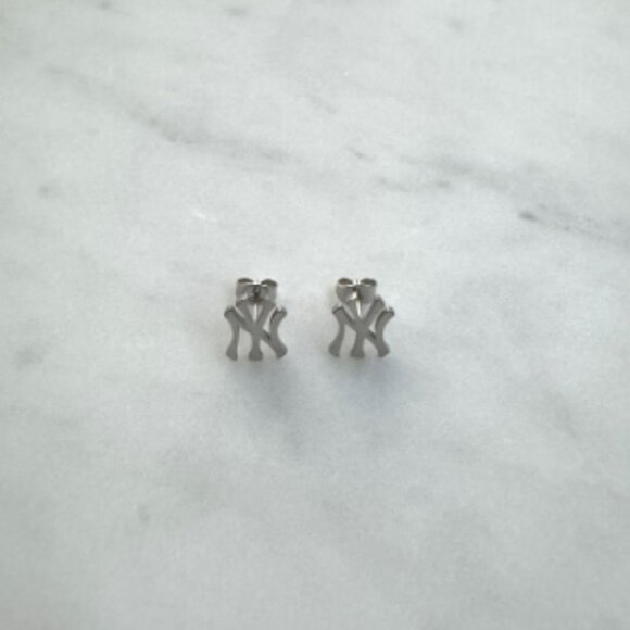 New York Yankee Earrings - Silver Studs - Minimalistic - Y2K - Christmas Gifts - Picture 2 of 2